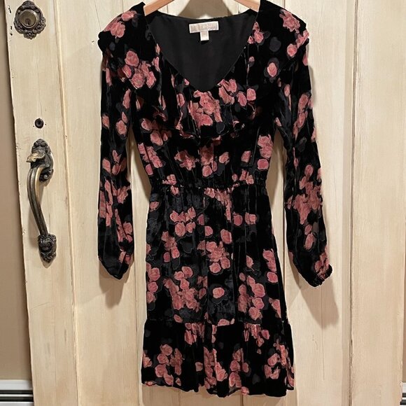 Michael Kors Rose velvet devore mini dress blackXS - Picture 1 of 8